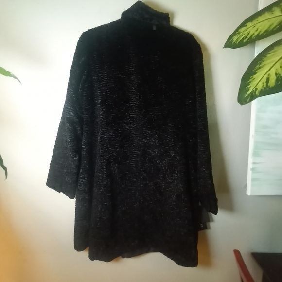 Ellen Tracy Black Mongolian Wool Reversible Water Resistant Button Up Jacket L - Picture 3 of 10